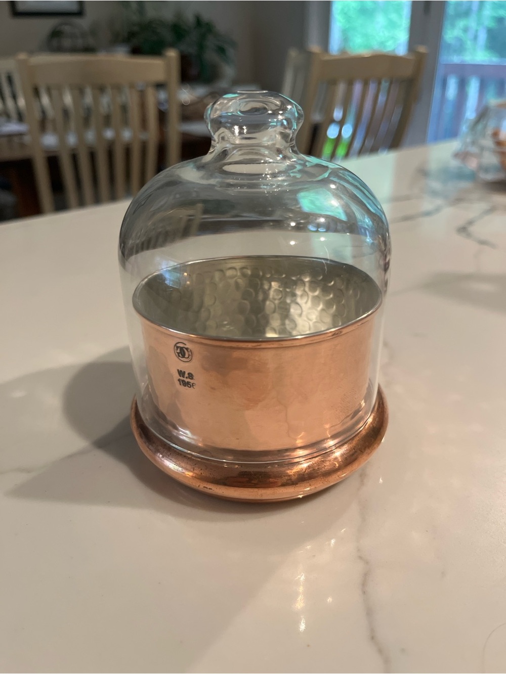 Williams Sonoma Butter dish Glass Cloche with Copper Base and Copper Cup